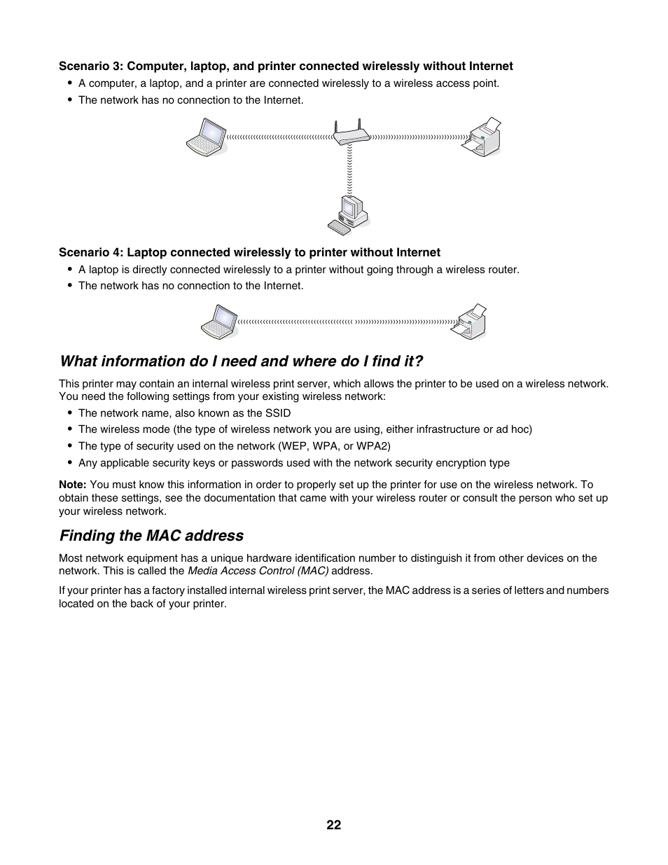 What information do i need and where do i find it, Finding the mac address | Lexmark 1500 Series User Manual | Page 22 / 124