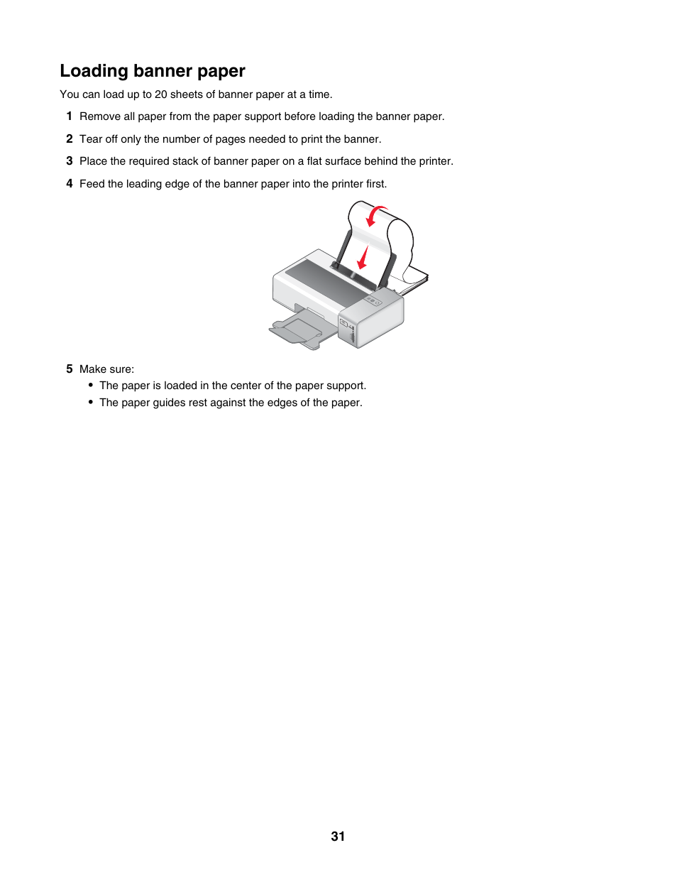 Loading banner paper | Lexmark 1500 Series User Manual | Page 31 / 124