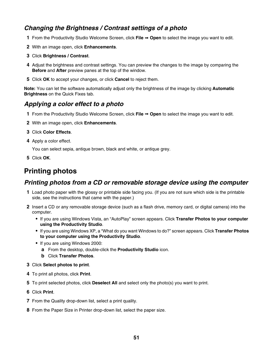 Applying a color effect to a photo, Printing photos | Lexmark 1500 Series User Manual | Page 51 / 124