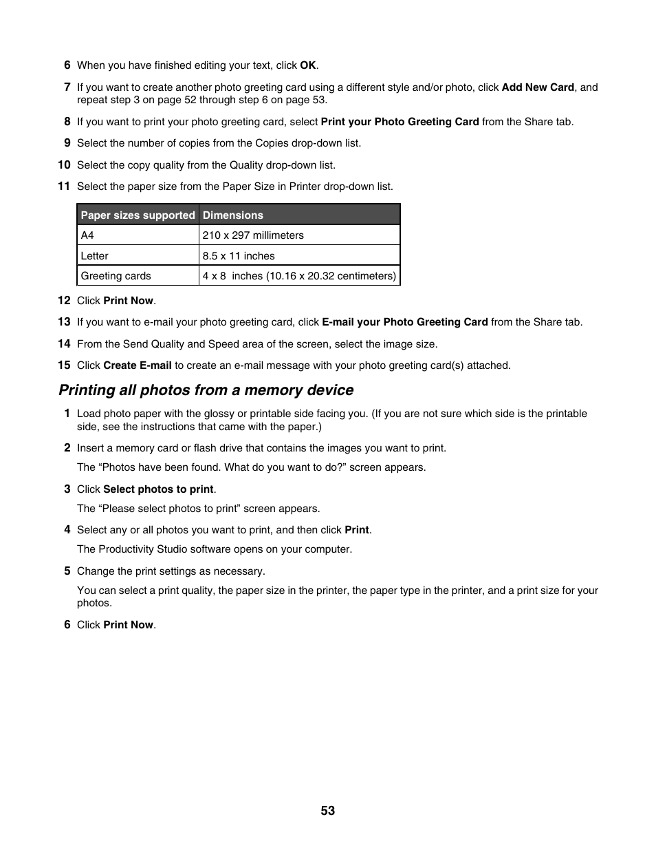 Printing all photos from a memory device | Lexmark 1500 Series User Manual | Page 53 / 124