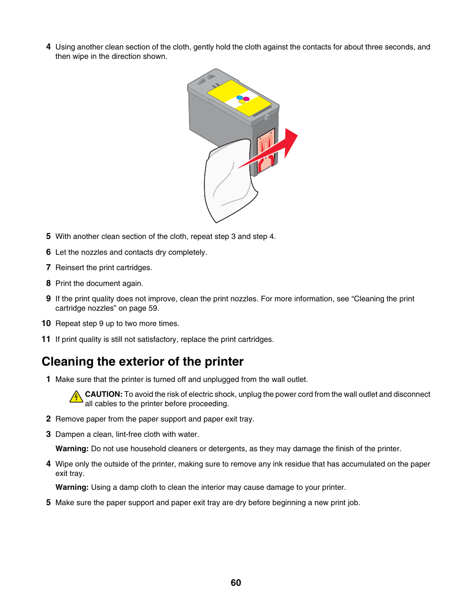 Cleaning the exterior of the printer | Lexmark 1500 Series User Manual | Page 60 / 124