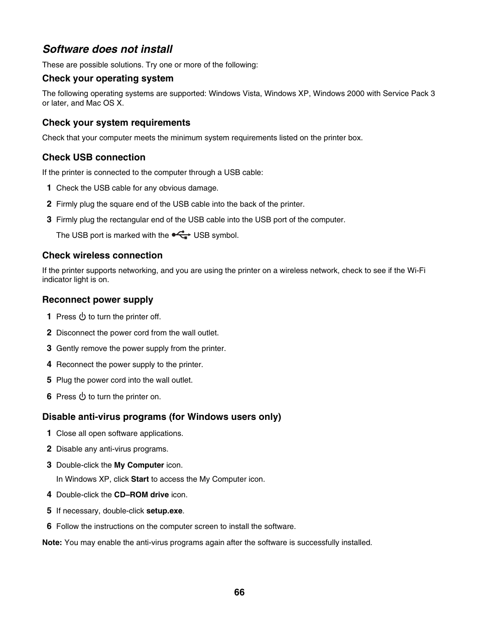 Software does not install | Lexmark 1500 Series User Manual | Page 66 / 124
