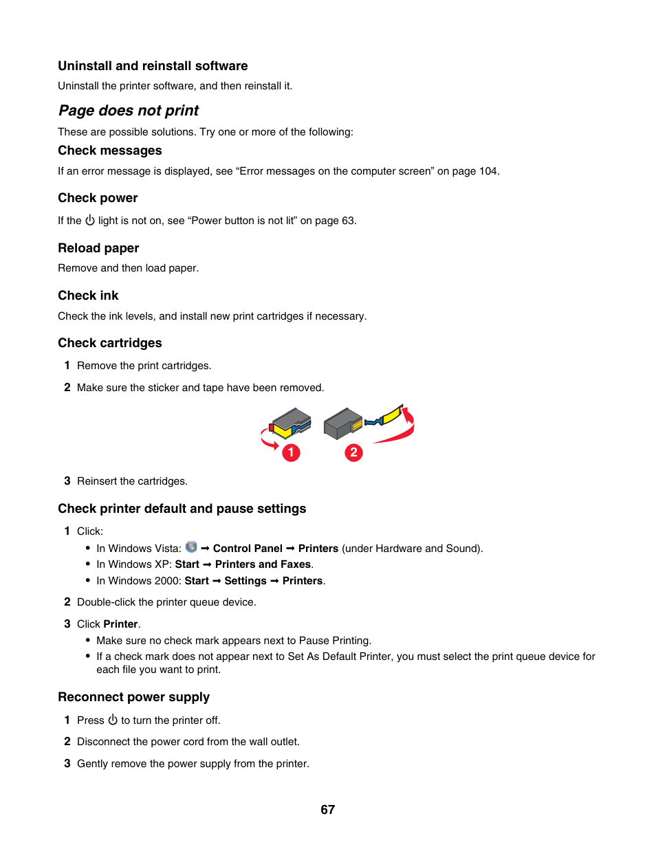 Page does not print | Lexmark 1500 Series User Manual | Page 67 / 124