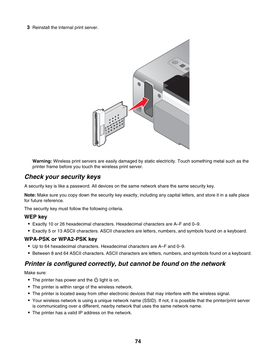 Check your security keys | Lexmark 1500 Series User Manual | Page 74 / 124