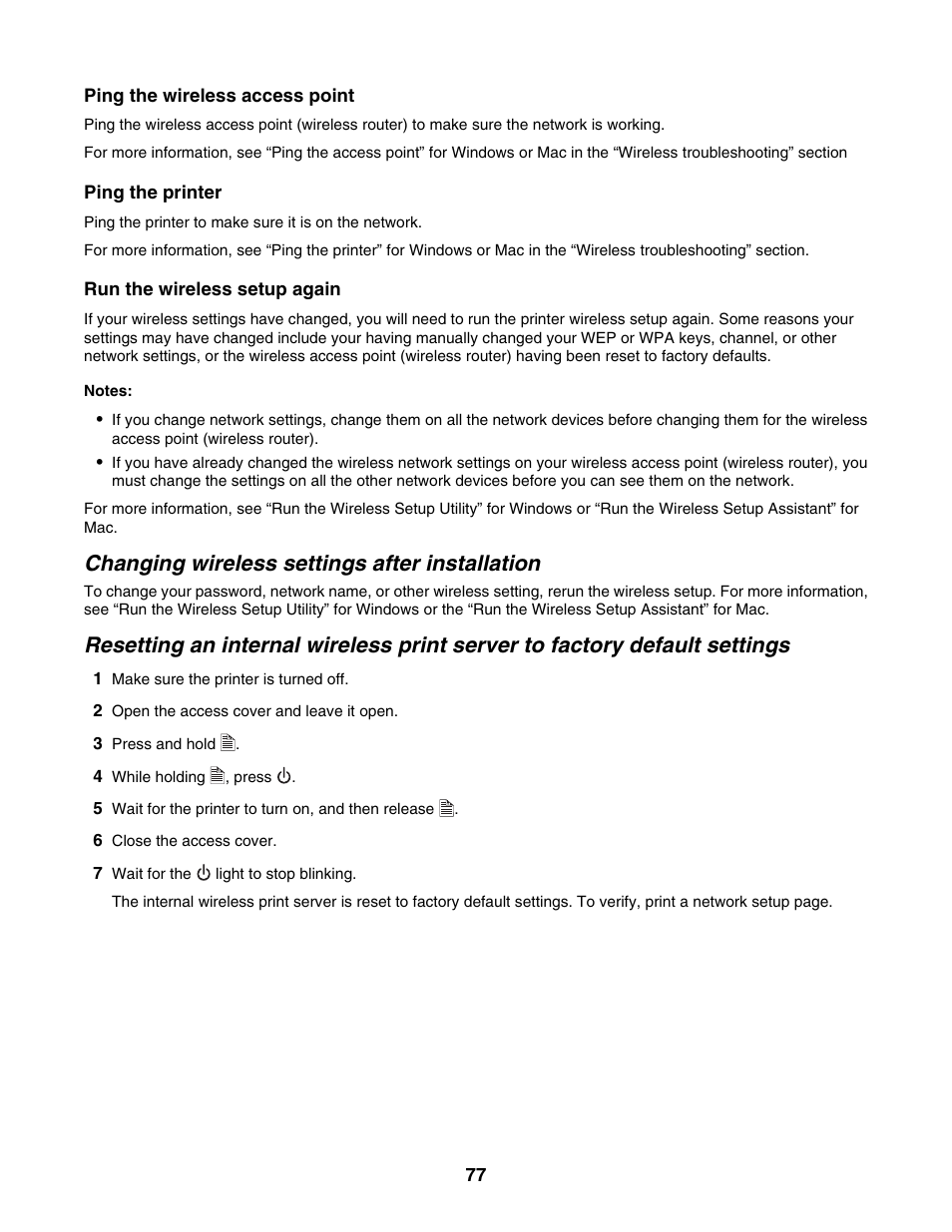 Changing wireless settings after installation | Lexmark 1500 Series User Manual | Page 77 / 124