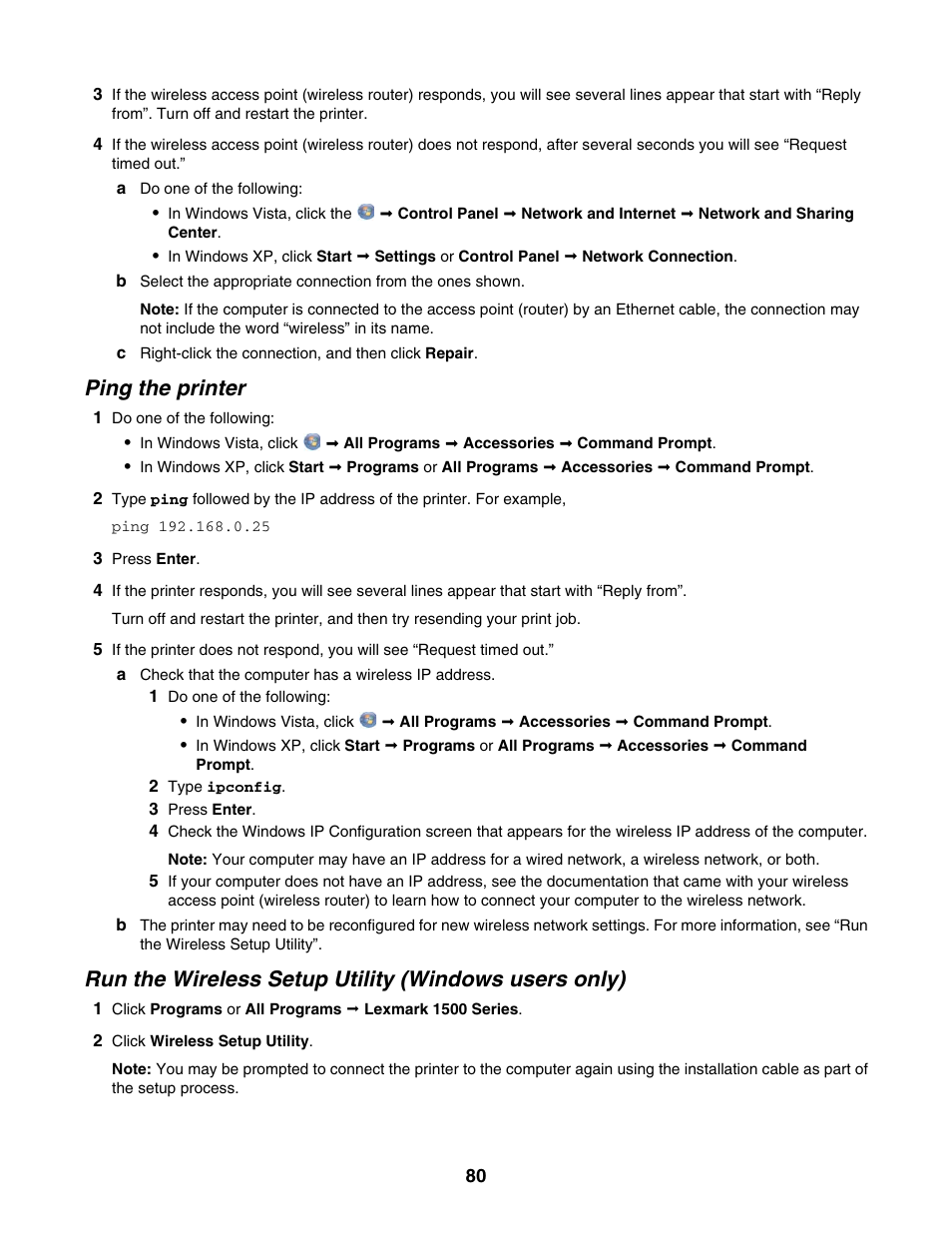 Ping the printer | Lexmark 1500 Series User Manual | Page 80 / 124