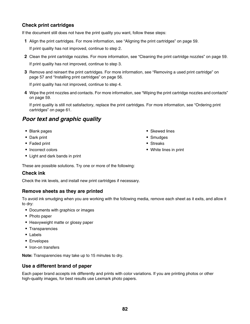 Poor text and graphic quality | Lexmark 1500 Series User Manual | Page 82 / 124