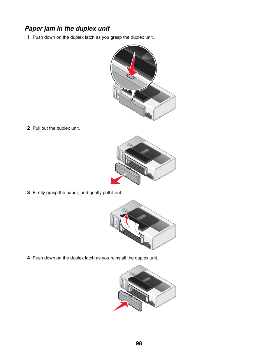 Paper jam in the duplex unit | Lexmark 1500 Series User Manual | Page 98 / 124