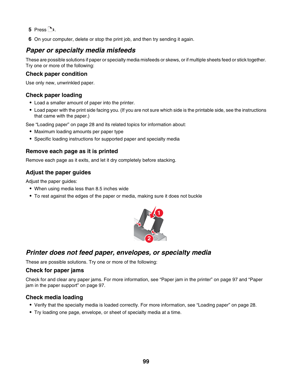 Paper or specialty media misfeeds | Lexmark 1500 Series User Manual | Page 99 / 124