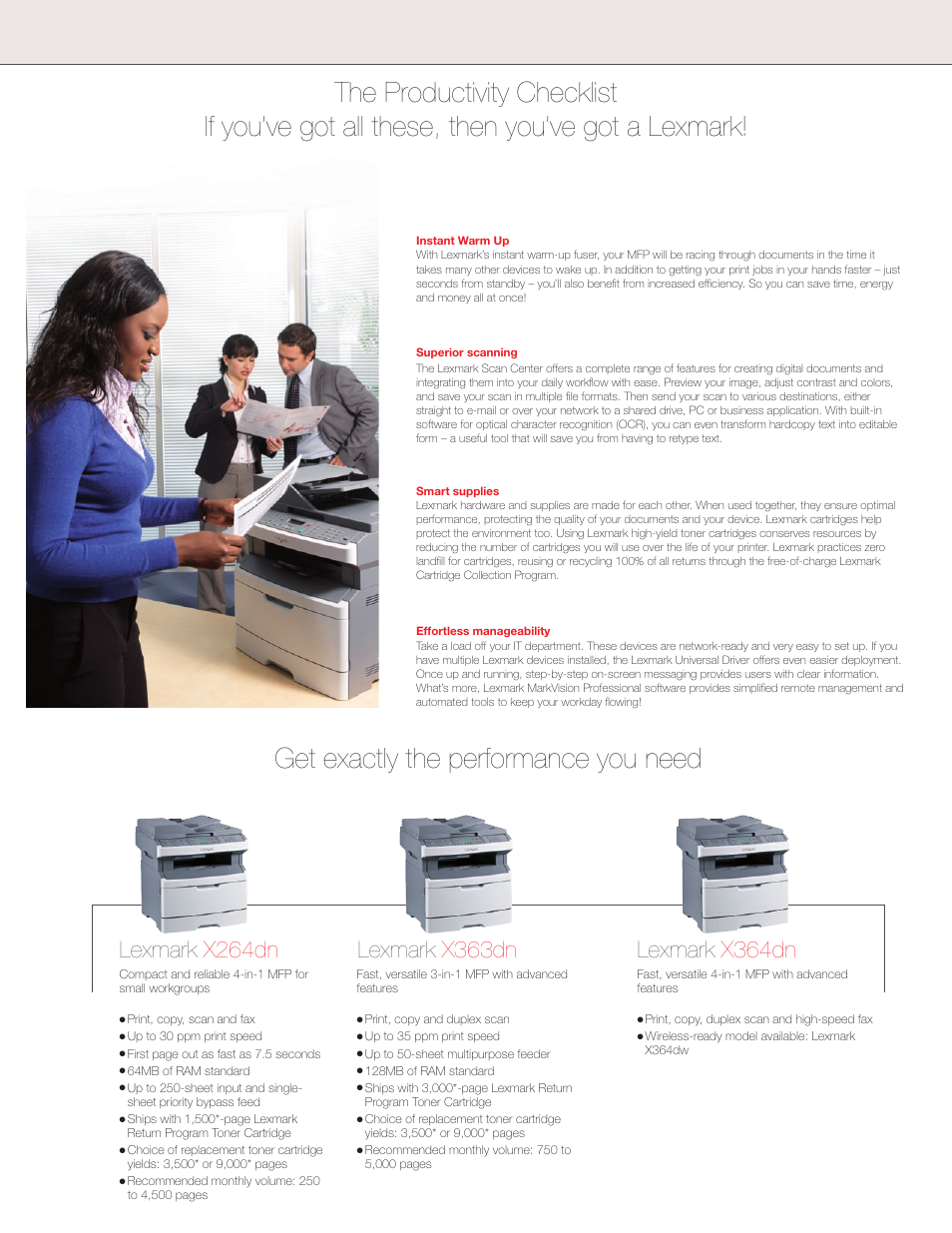 Get exactly the performance you need, Lexmark x364dn | Lexmark X 364dw User Manual | Page 4 / 6