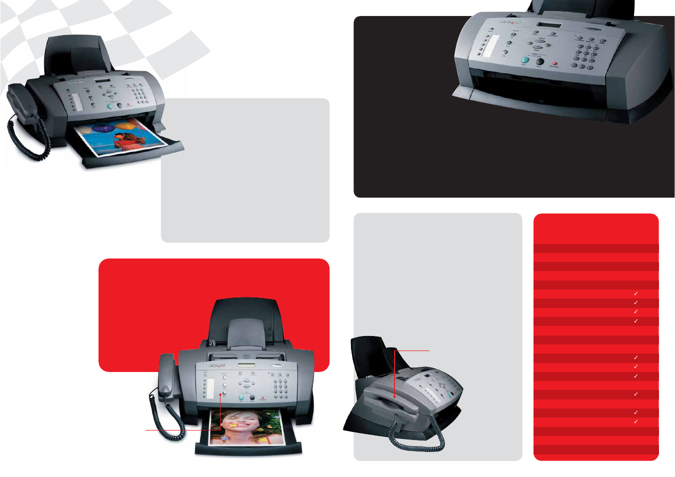 Print, Scan, Copy | Fa x, Feature checklist | Lexmark X 4270 User Manual | Page 2 / 3