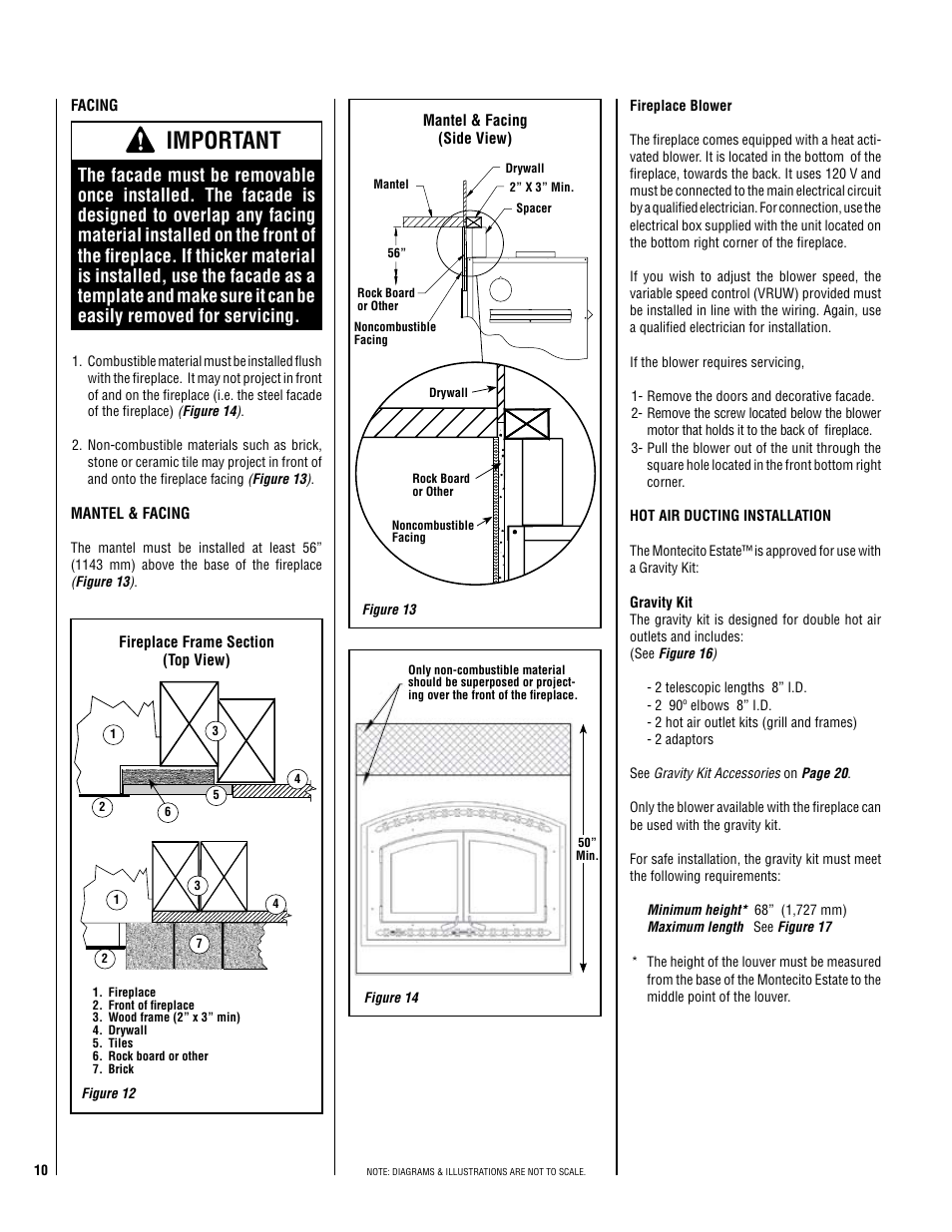 Important, Mantel & facing, Facing | Mantel & facing (side view) | Lexmark MONTECITO ESTATE MONTEST User Manual | Page 10 / 24