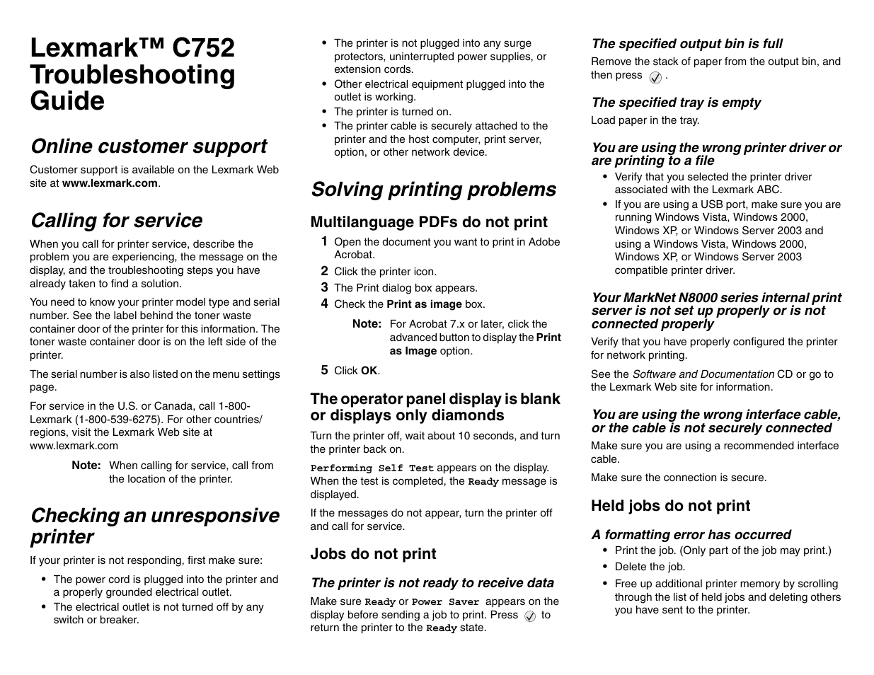 Lexmark C 752 User Manual | 4 pages