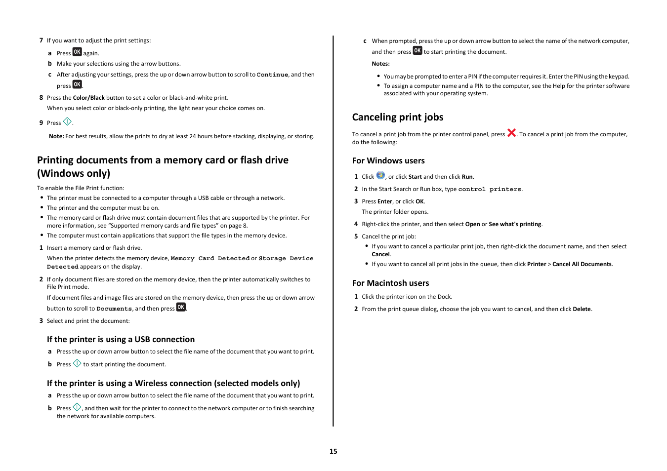 Canceling print jobs | Lexmark Intuition S505 User Manual | Page 15 / 23