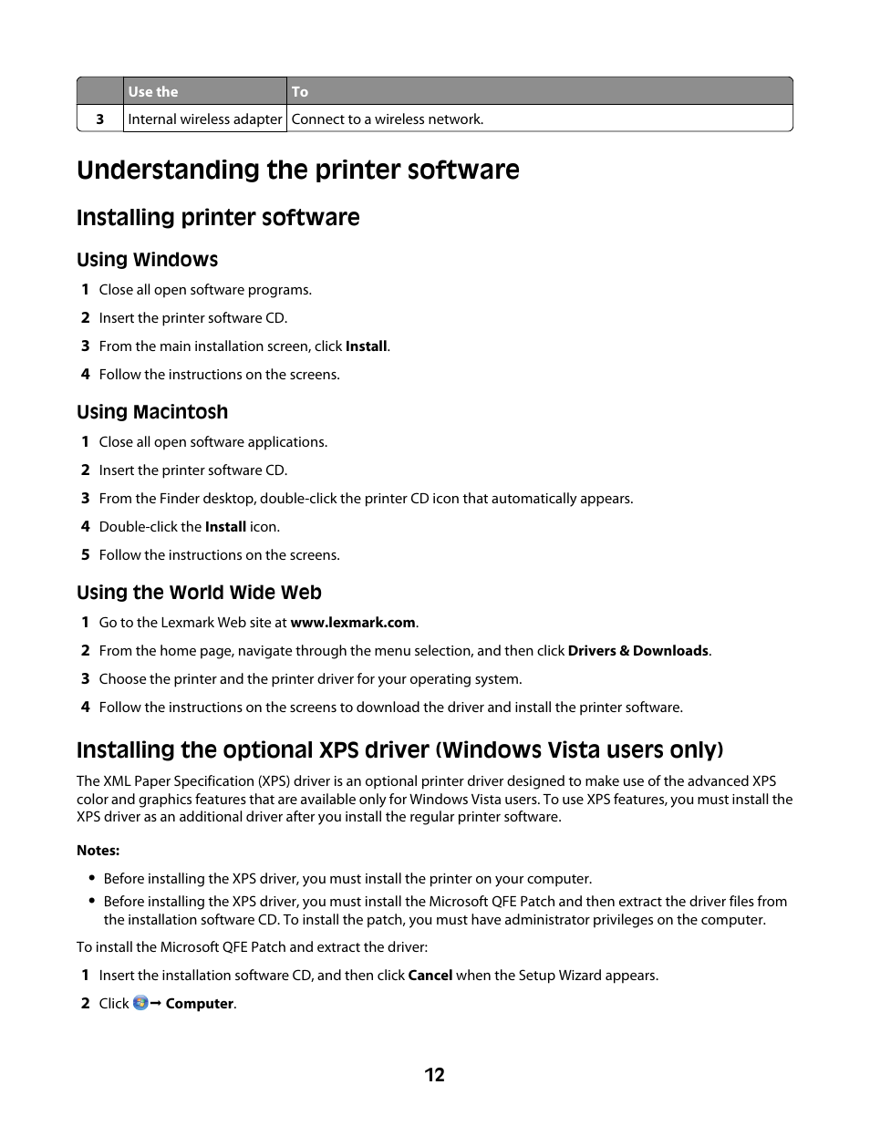 Understanding the printer software, Installing printer software | Lexmark Z2400 Series User Manual | Page 12 / 87