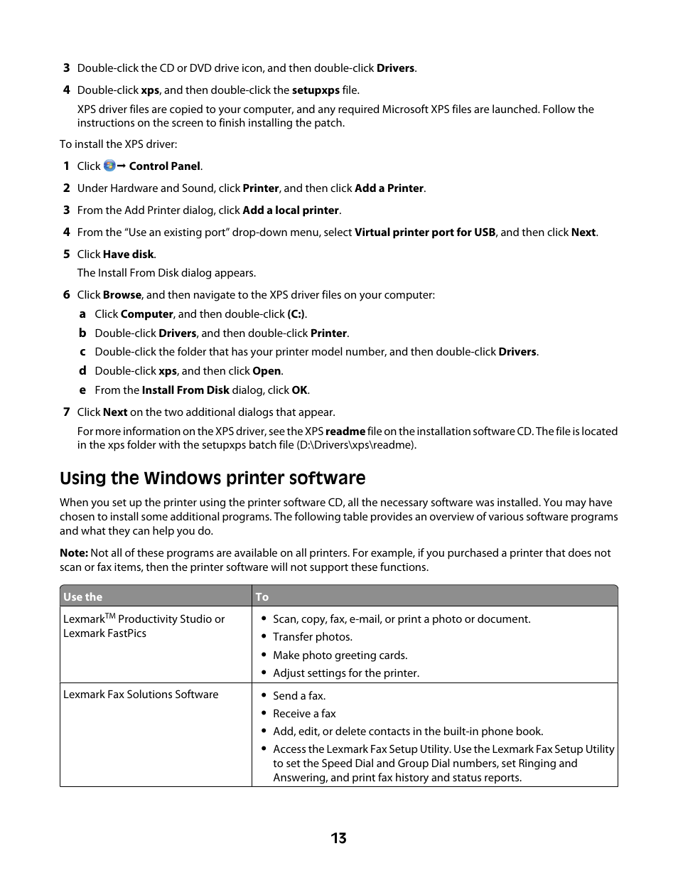 Using the windows printer software | Lexmark Z2400 Series User Manual | Page 13 / 87