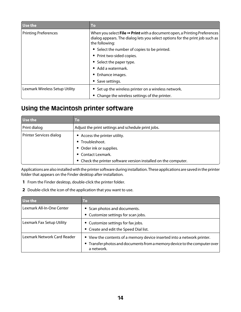 Using the macintosh printer software | Lexmark Z2400 Series User Manual | Page 14 / 87