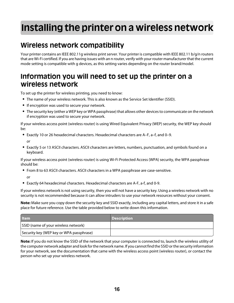 Installing the printer on a wireless network, Wireless network compatibility | Lexmark Z2400 Series User Manual | Page 16 / 87