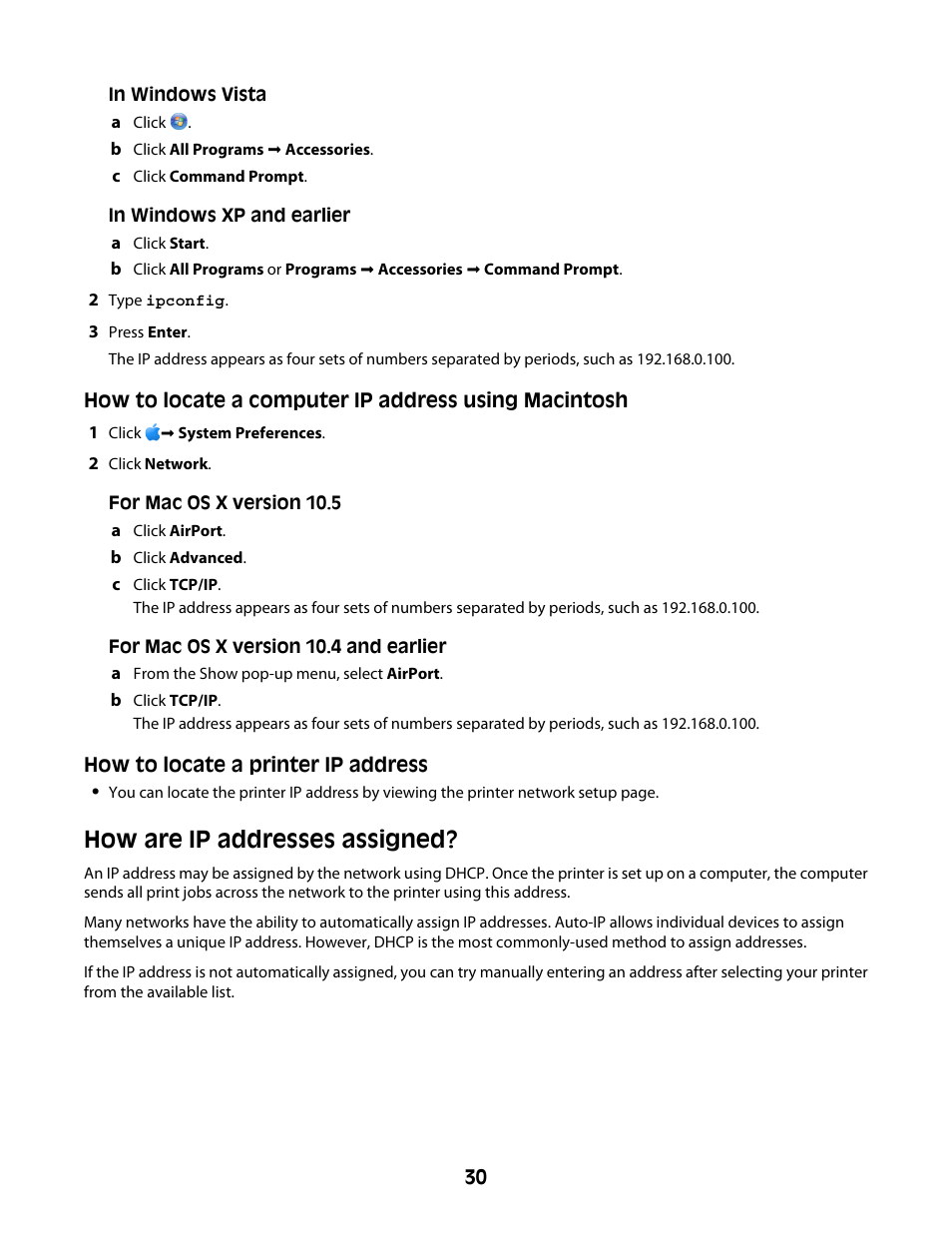 How are ip addresses assigned | Lexmark Z2400 Series User Manual | Page 30 / 87