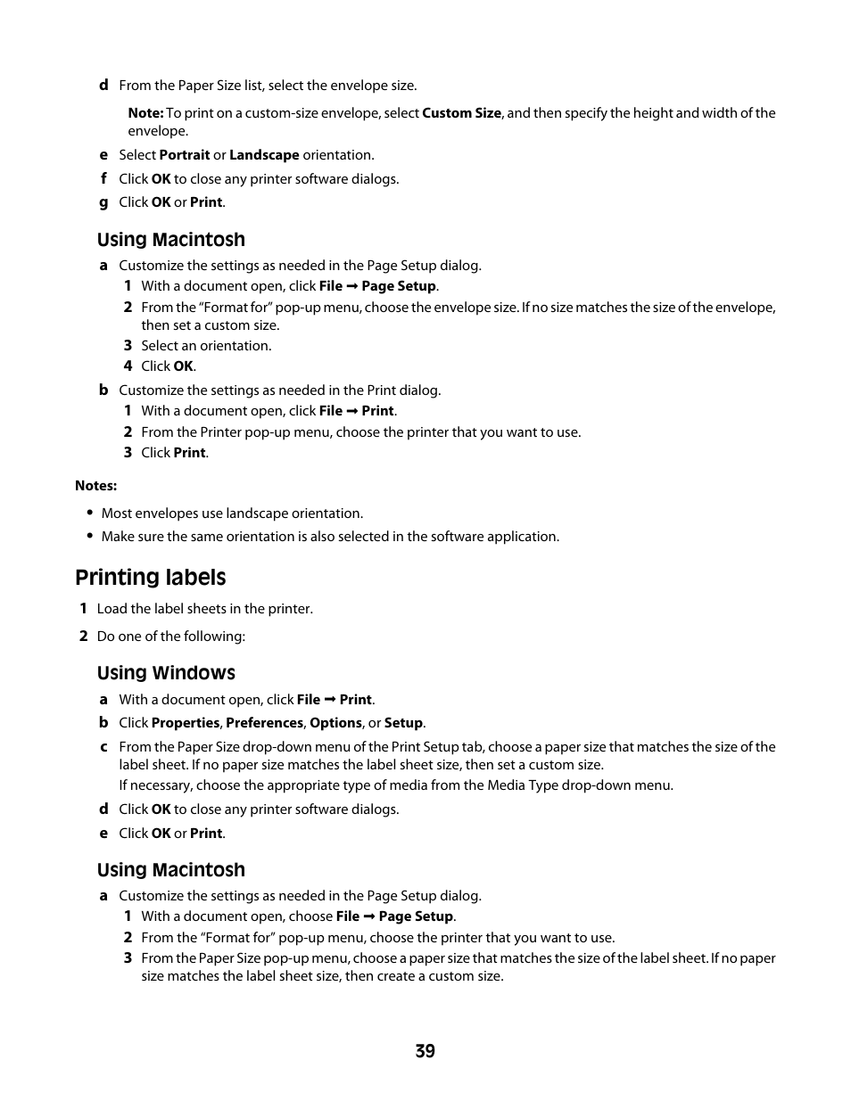 Printing labels | Lexmark Z2400 Series User Manual | Page 39 / 87