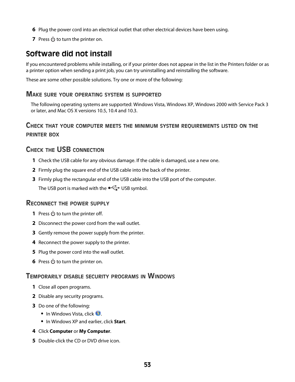 Software did not install | Lexmark Z2400 Series User Manual | Page 53 / 87