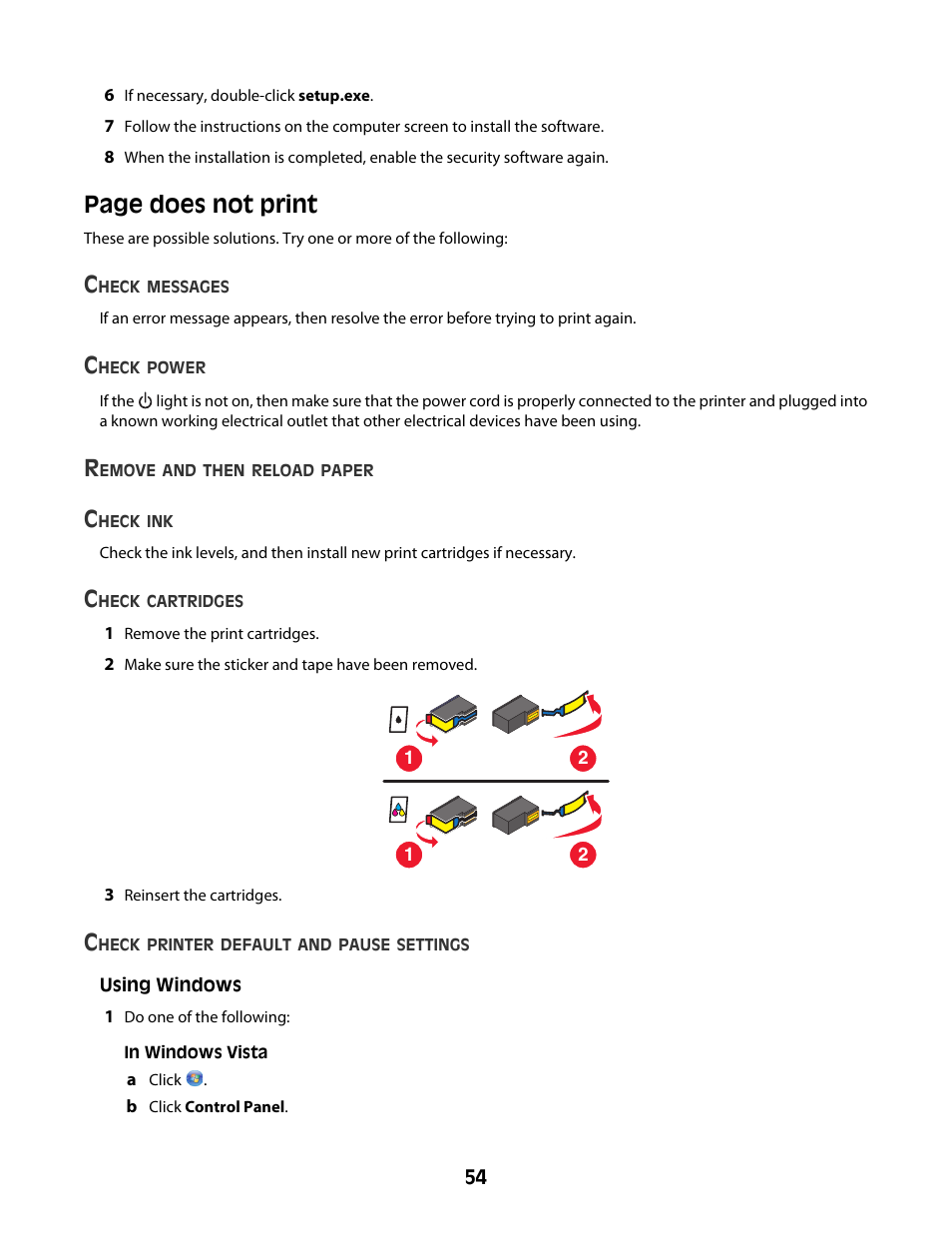Page does not print | Lexmark Z2400 Series User Manual | Page 54 / 87