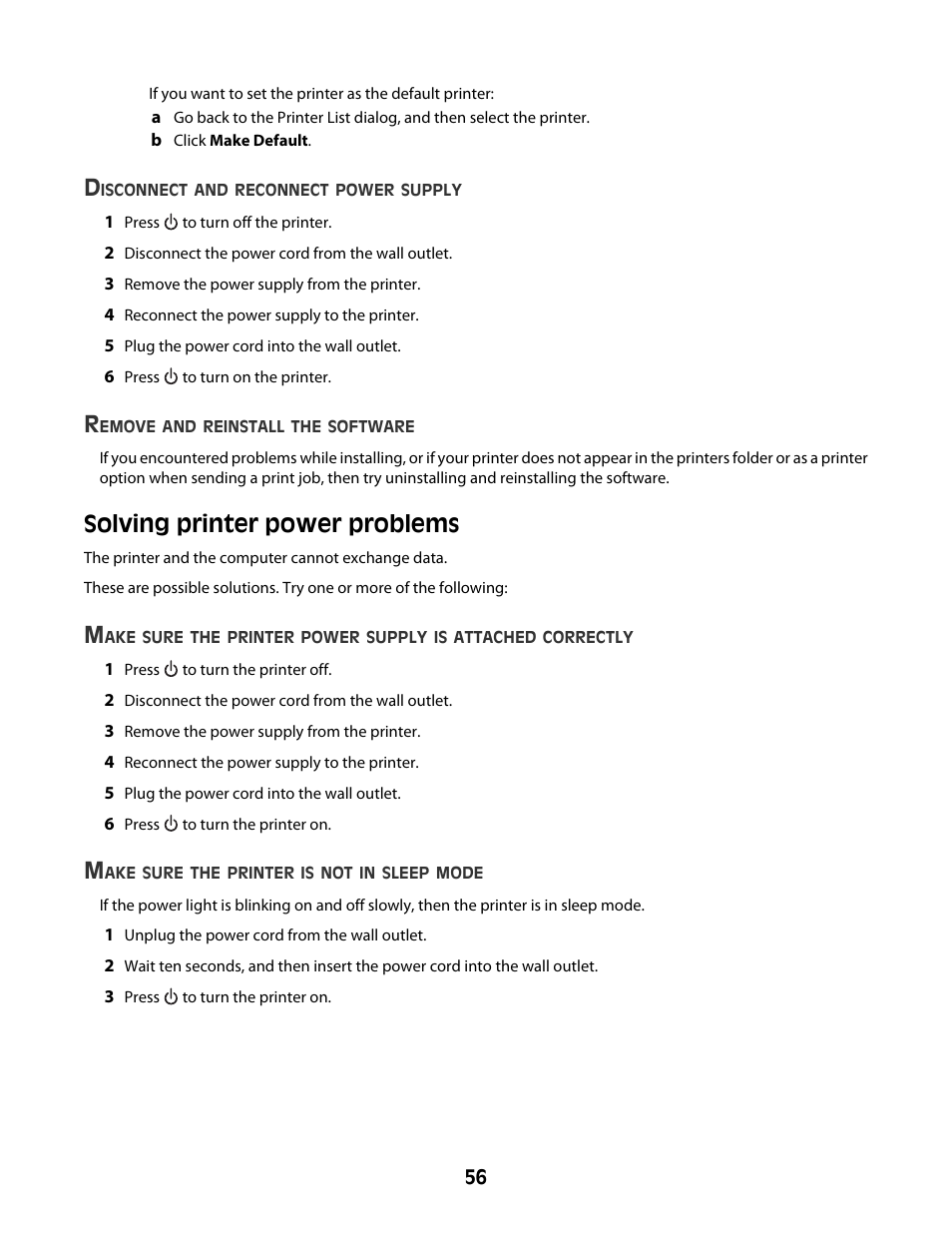 Solving printer power problems | Lexmark Z2400 Series User Manual | Page 56 / 87