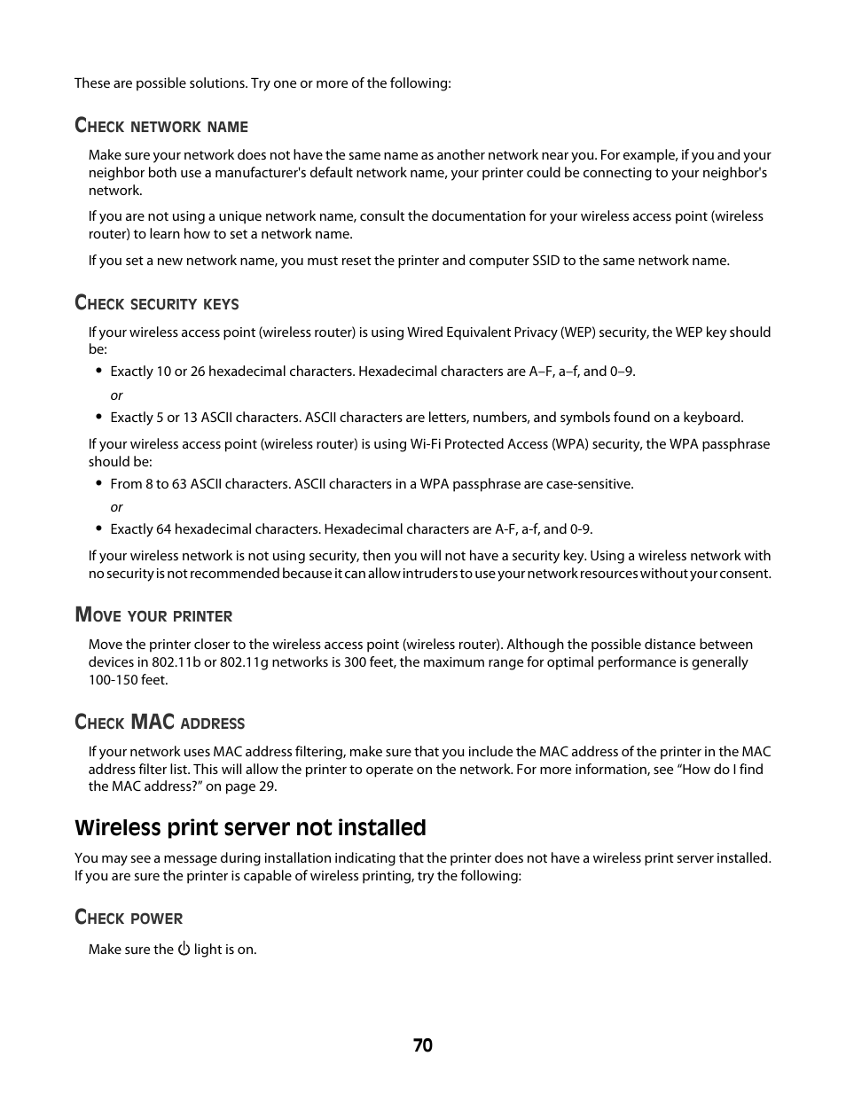 Wireless print server not installed | Lexmark Z2400 Series User Manual | Page 70 / 87