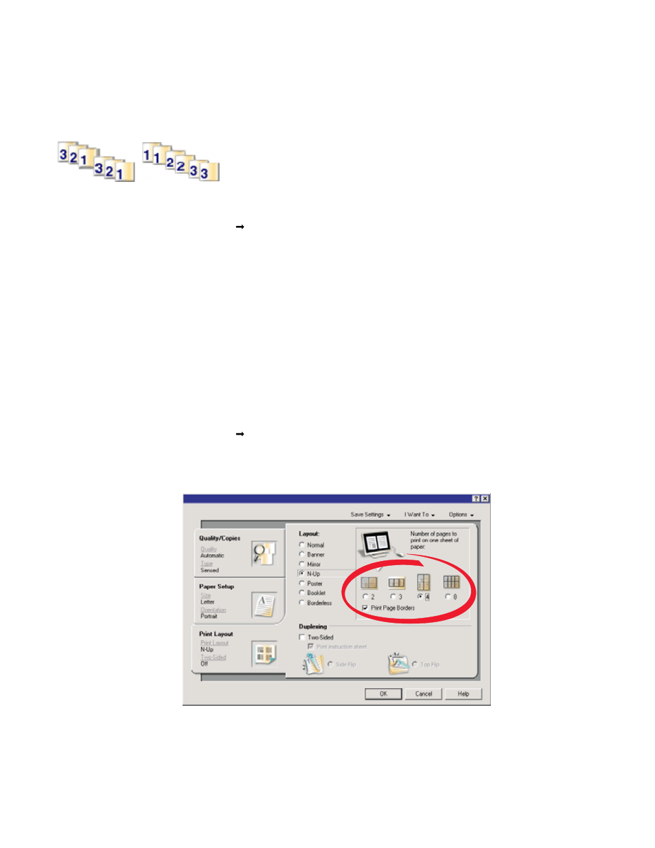 Printing collated copies, Printing multiple pages on one sheet | Lexmark 3400 Series User Manual | Page 34 / 85