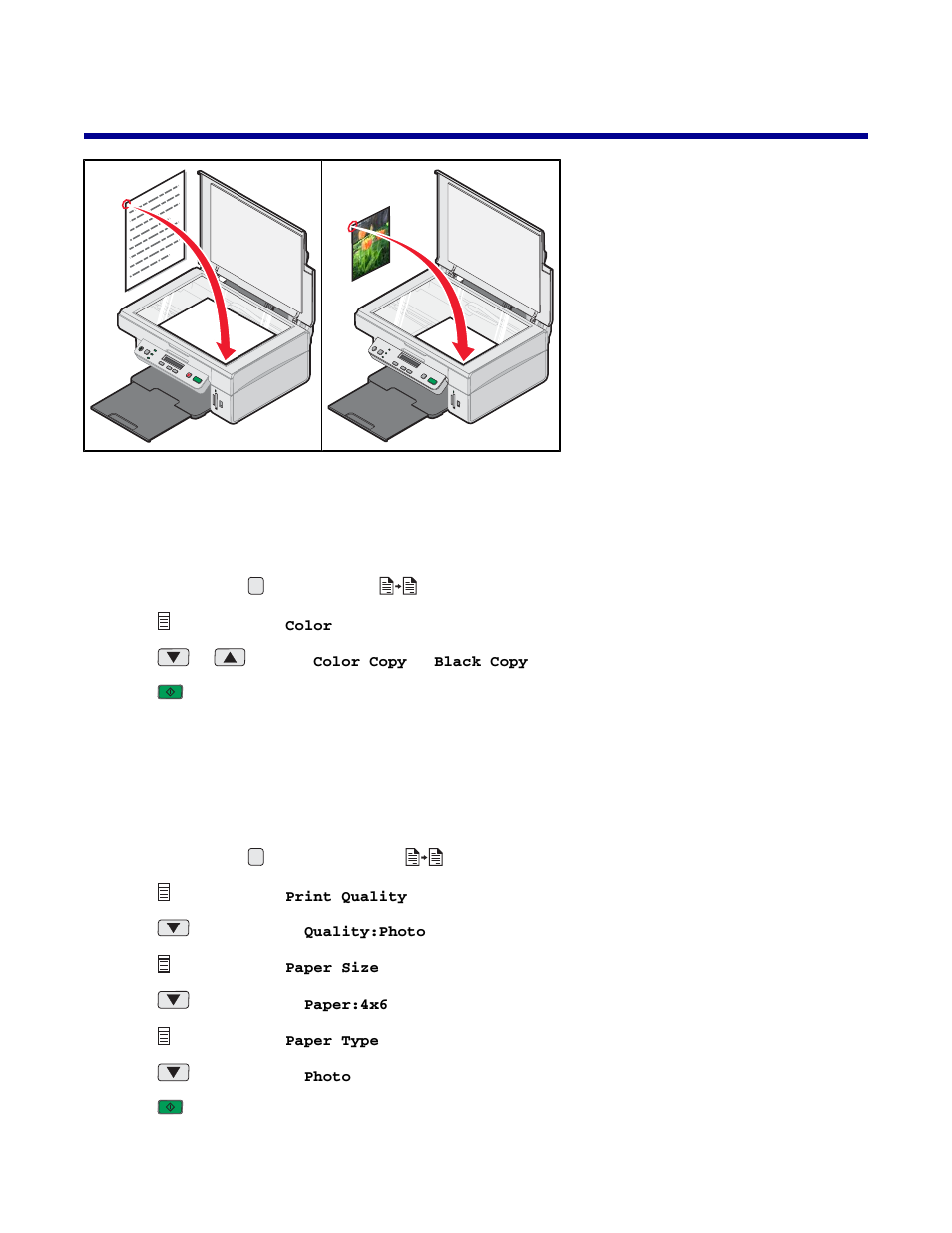 Copying, Making a copy, Copying 4 x 6 photos | Lexmark 3400 Series User Manual | Page 42 / 85