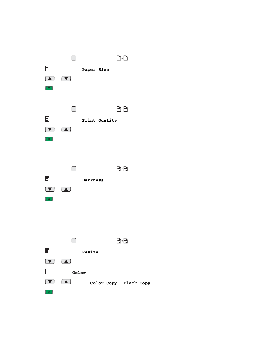 Customizing copy settings, Specifying the size of paper loaded, Setting the copy quality | Making a copy lighter or darker, Enlarging or reducing an image | Lexmark 3400 Series User Manual | Page 43 / 85
