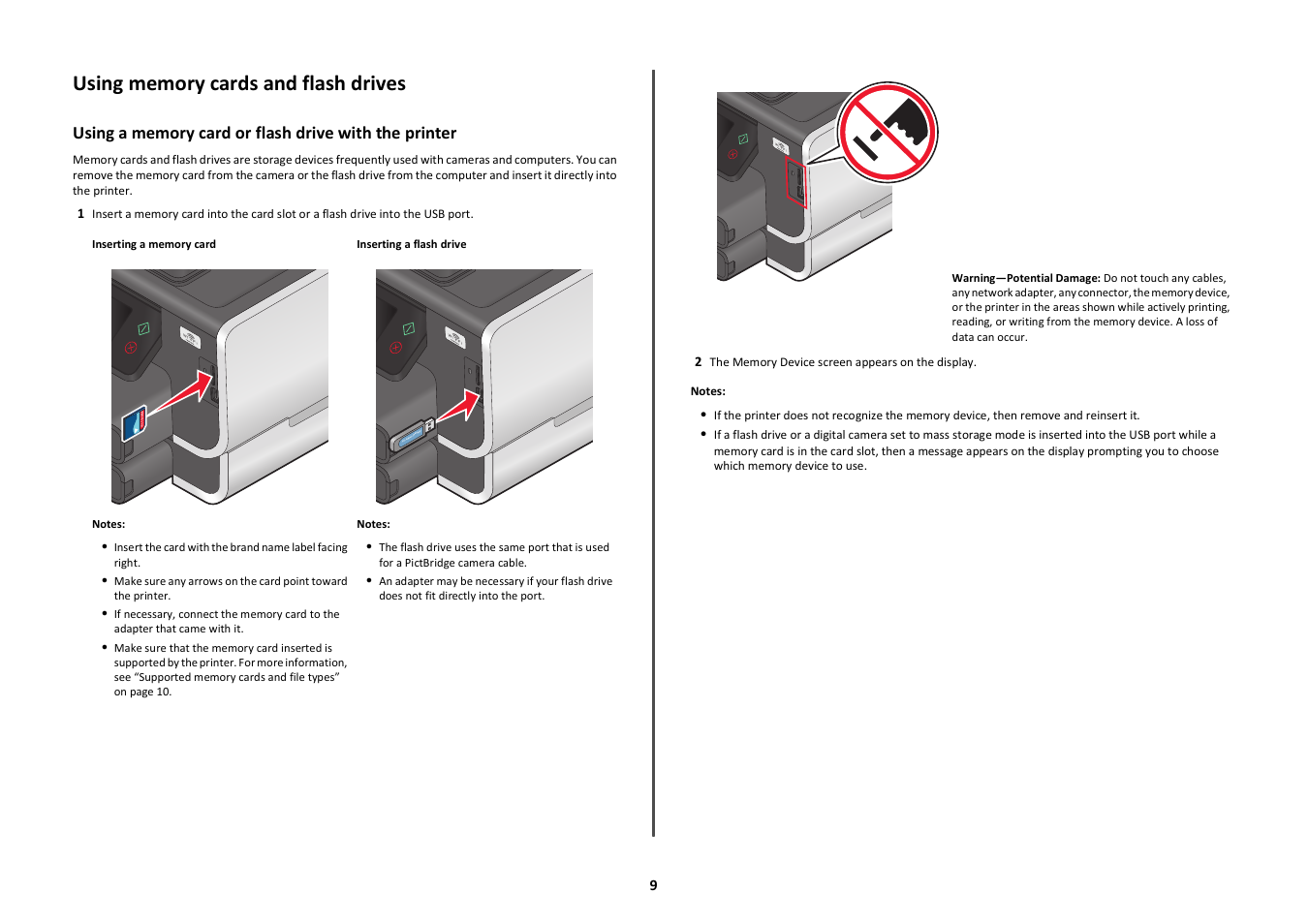 Using memory cards and flash drives | Lexmark Platinum Pro900 User Manual | Page 9 / 27