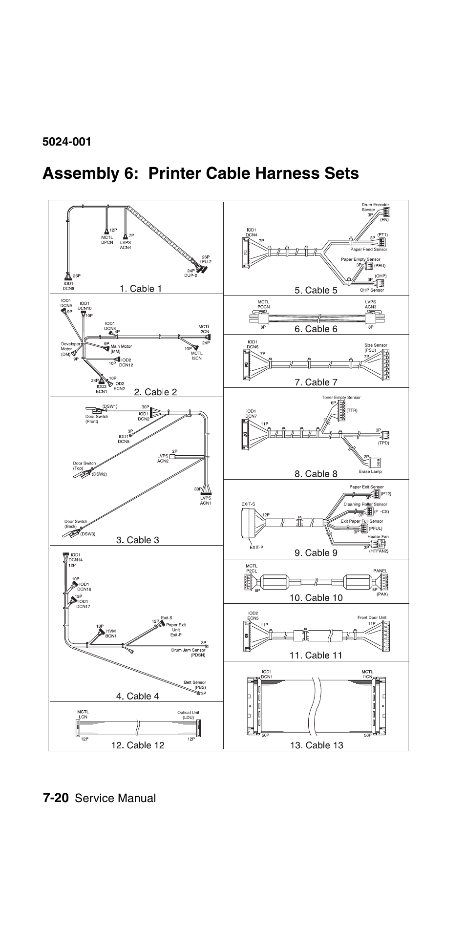 Assembly 6: printer cable harness sets | Lexmark 5024-001 User Manual | Page 21 / 33