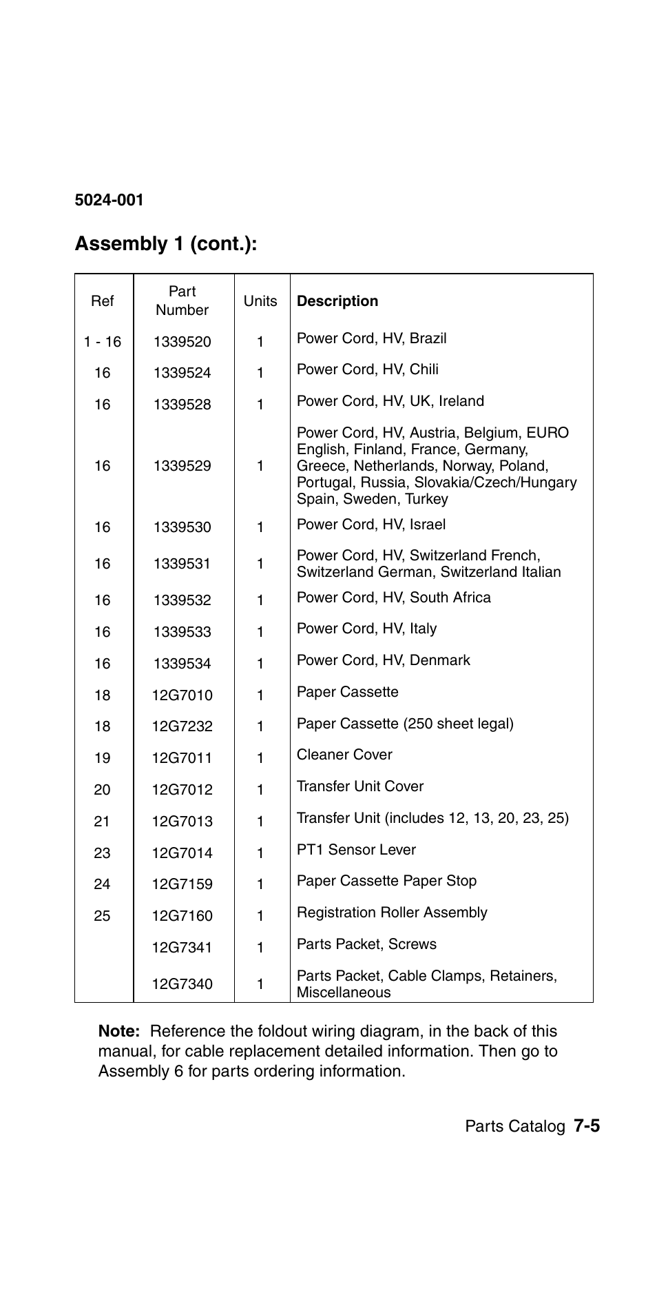 Assembly 1 (cont.) | Lexmark 5024-001 User Manual | Page 6 / 33