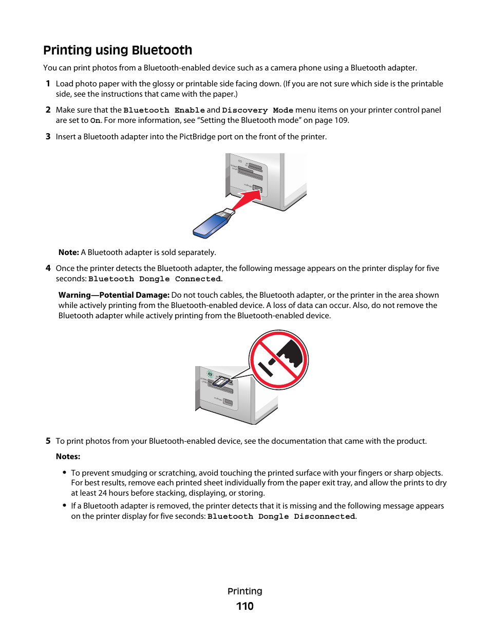 Printing using bluetooth | Lexmark 9500 Series User Manual | Page 110 / 290