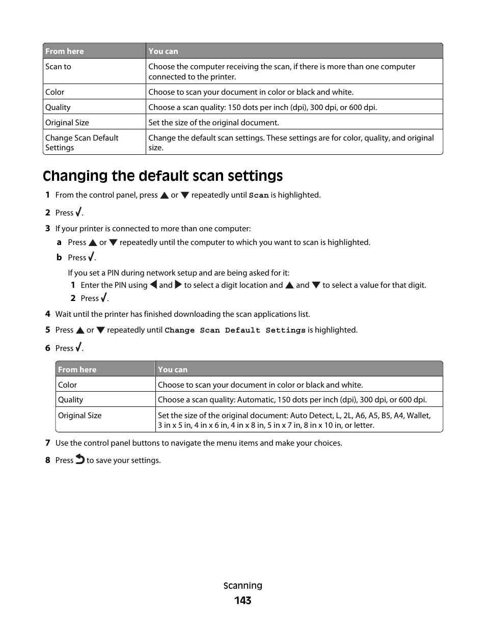 Changing the default scan settings | Lexmark 9500 Series User Manual | Page 143 / 290