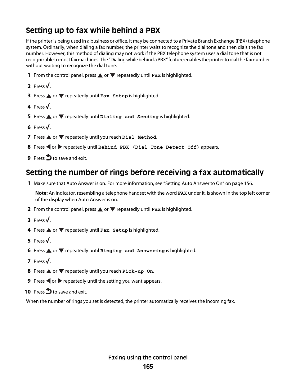 Setting up to fax while behind a pbx | Lexmark 9500 Series User Manual | Page 165 / 290