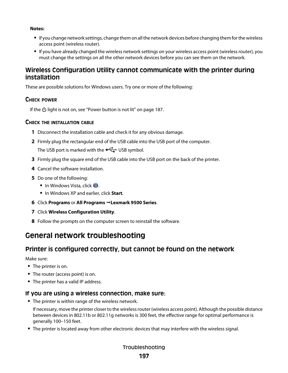 General network troubleshooting | Lexmark 9500 Series User Manual | Page 197 / 290