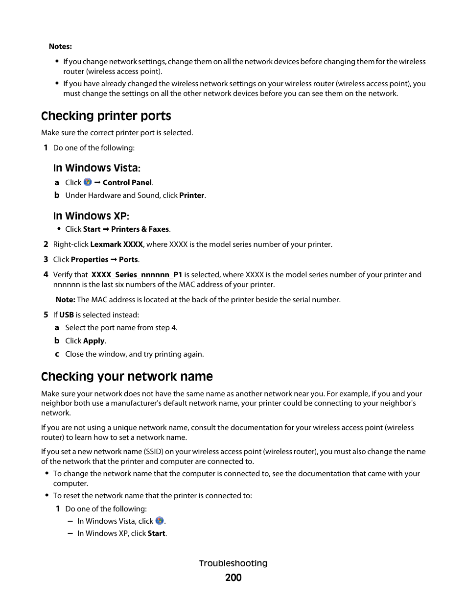 Checking printer ports, Checking your network name | Lexmark 9500 Series User Manual | Page 200 / 290