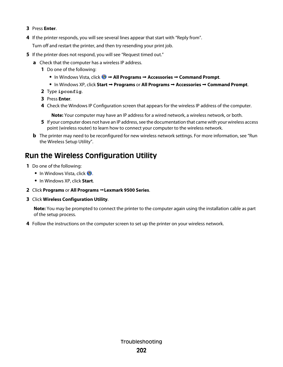 Run the wireless configuration utility | Lexmark 9500 Series User Manual | Page 202 / 290