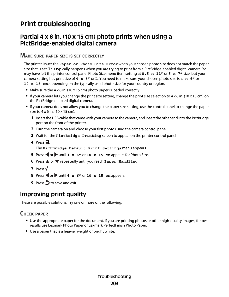 Print troubleshooting, Improving print quality | Lexmark 9500 Series User Manual | Page 203 / 290