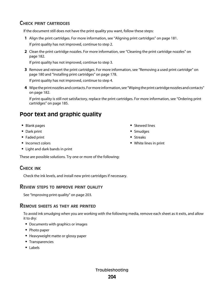 Poor text and graphic quality | Lexmark 9500 Series User Manual | Page 204 / 290