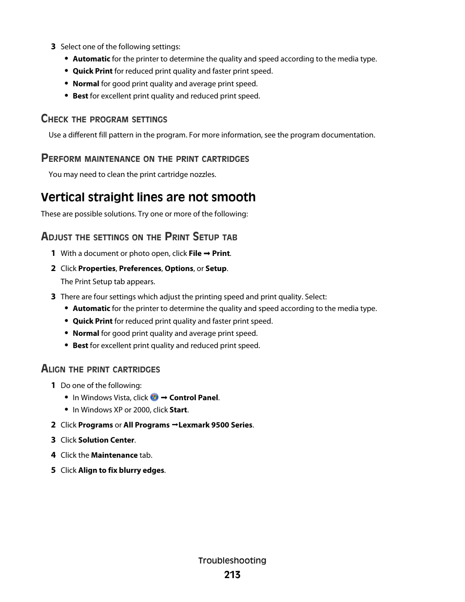 Vertical straight lines are not smooth | Lexmark 9500 Series User Manual | Page 213 / 290