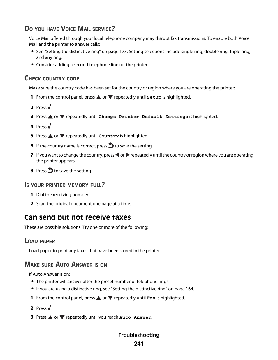 Can send but not receive faxes | Lexmark 9500 Series User Manual | Page 241 / 290