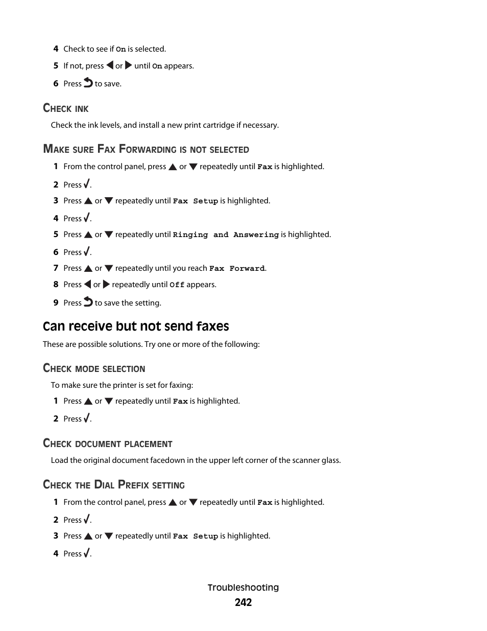 Can receive but not send faxes | Lexmark 9500 Series User Manual | Page 242 / 290