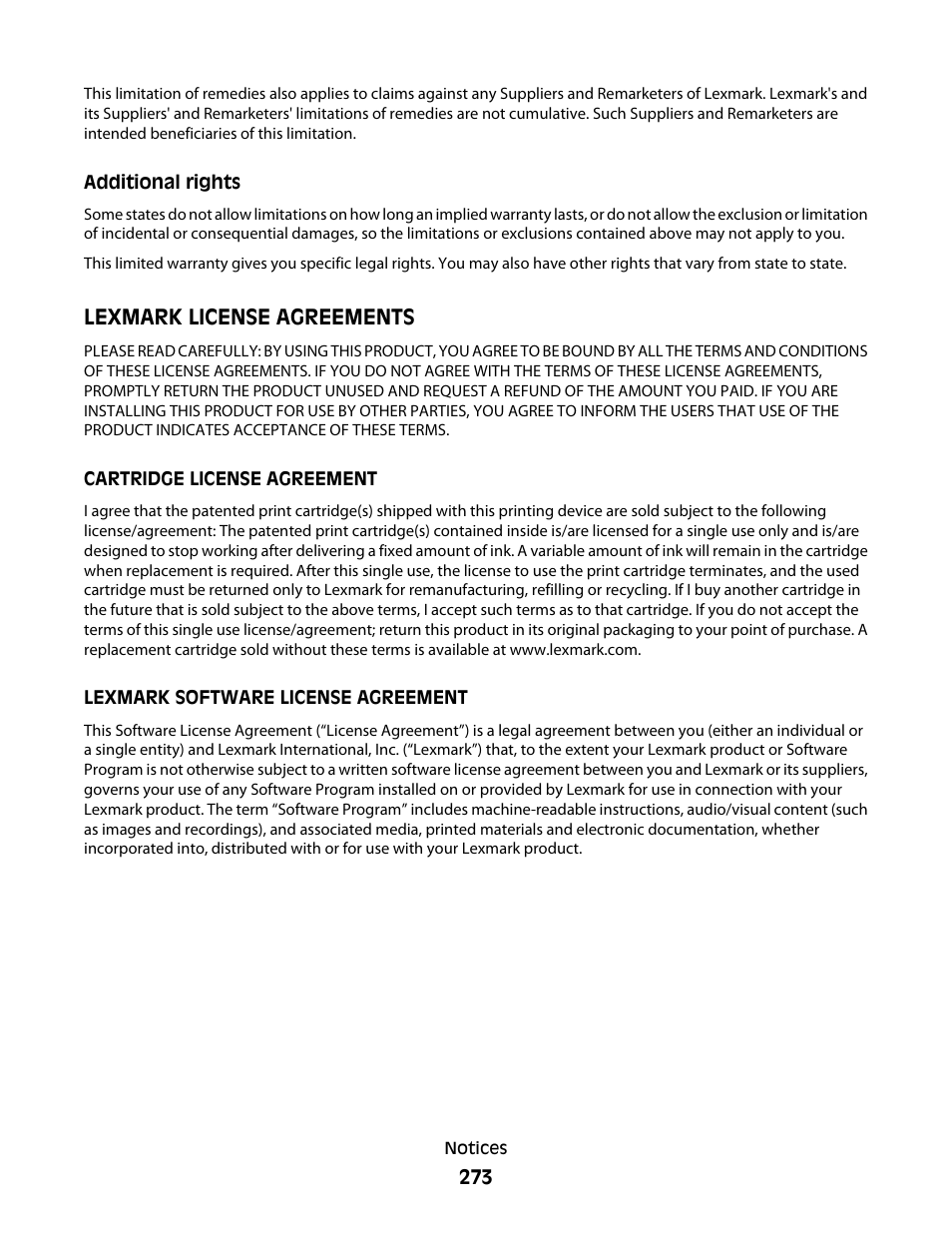 Lexmark license agreements | Lexmark 9500 Series User Manual | Page 273 / 290