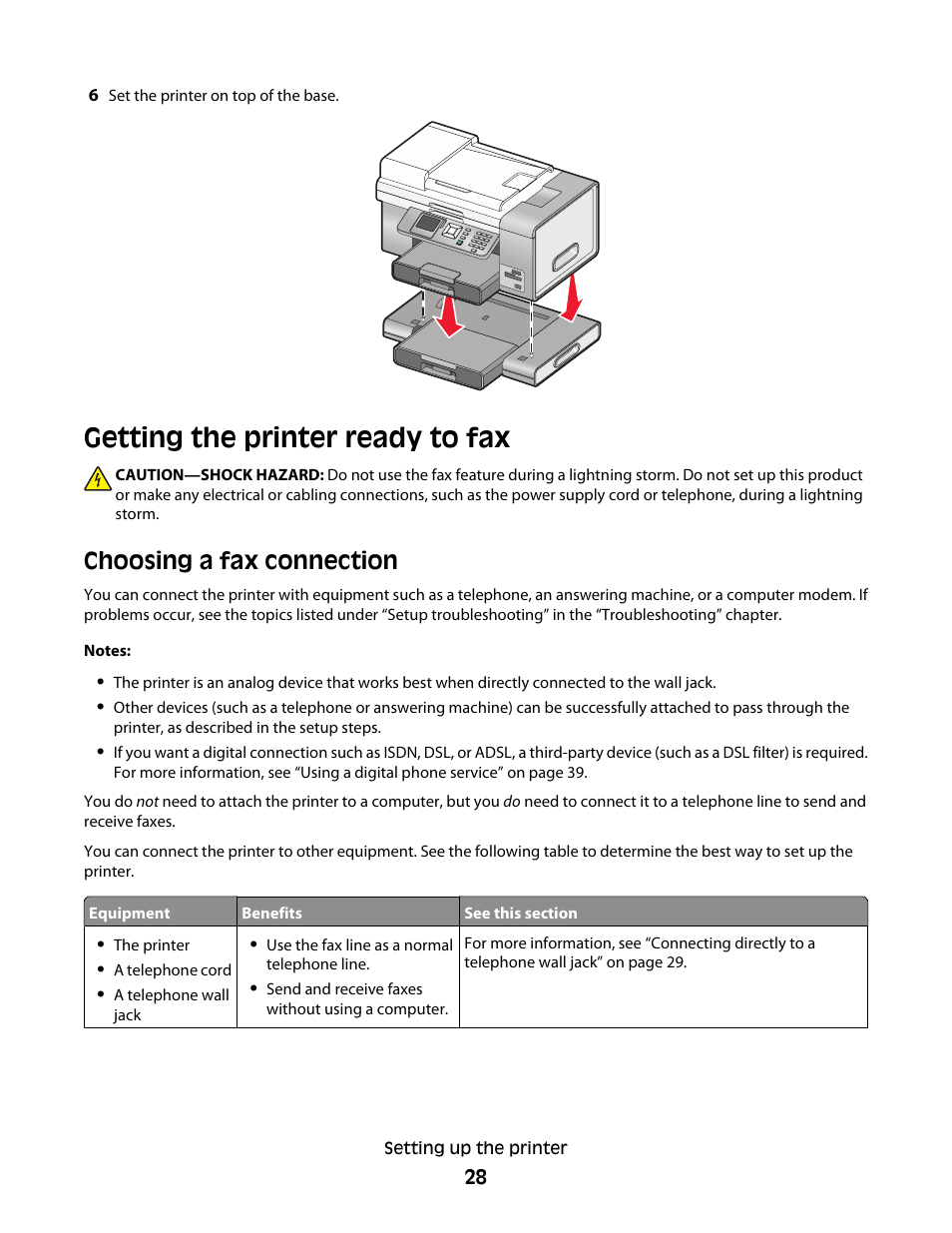 Getting the printer ready to fax, Choosing a fax connection | Lexmark 9500 Series User Manual | Page 28 / 290