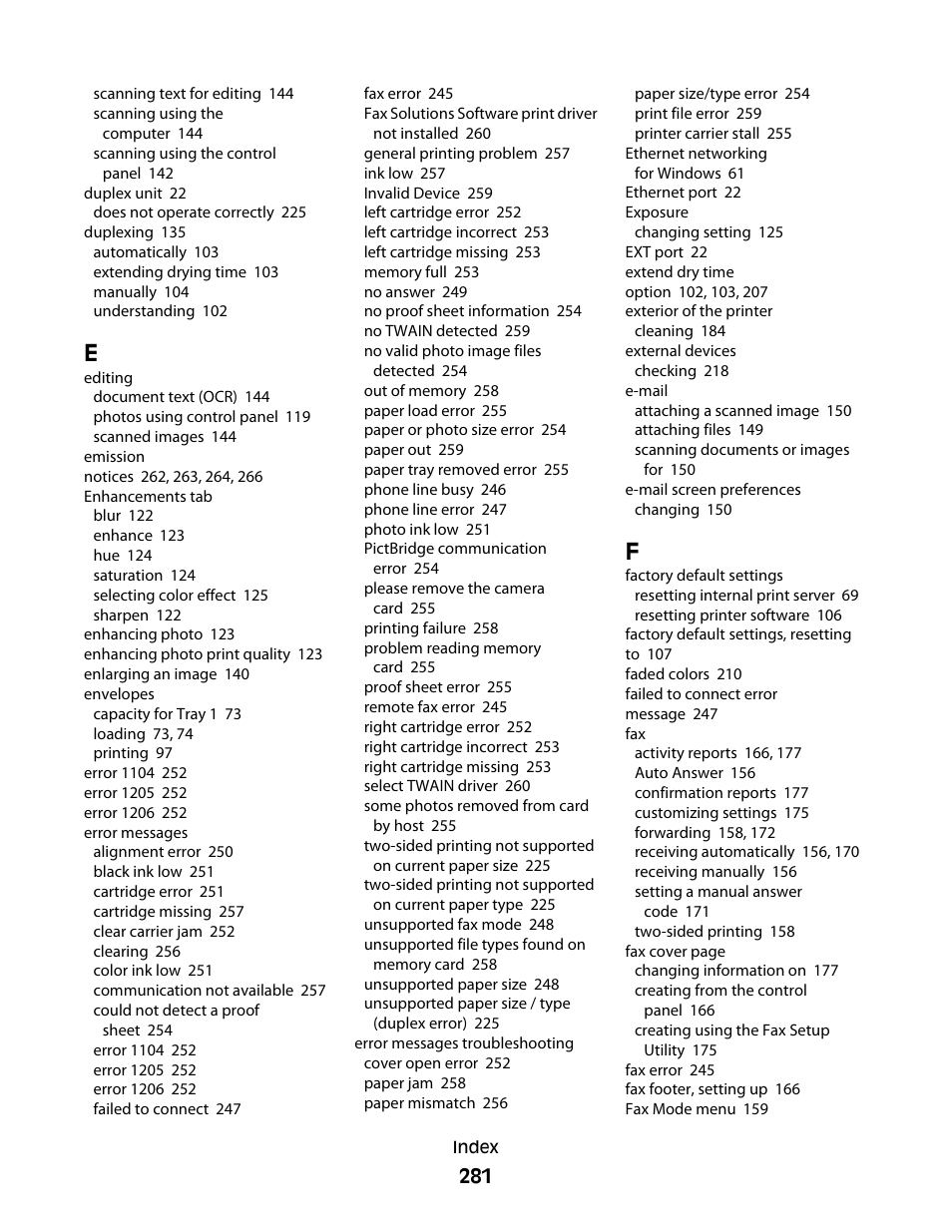 Lexmark 9500 Series User Manual | Page 281 / 290