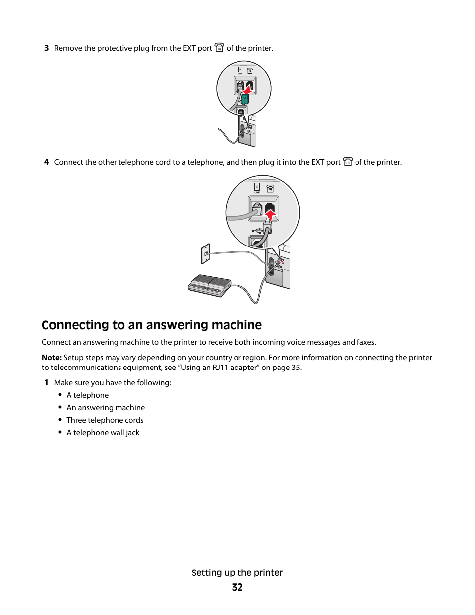 Connecting to an answering machine | Lexmark 9500 Series User Manual | Page 32 / 290