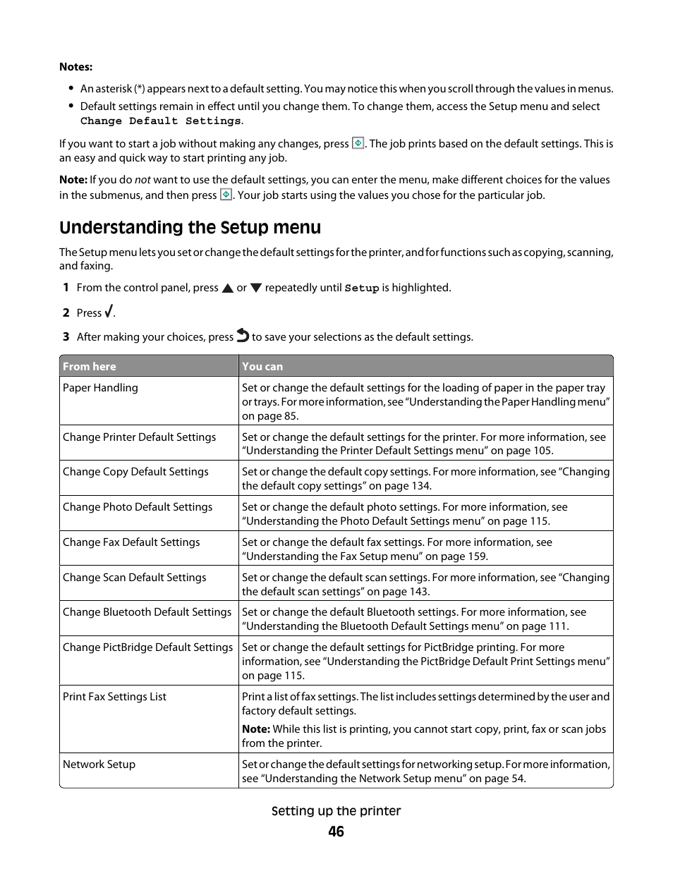 Understanding the setup menu | Lexmark 9500 Series User Manual | Page 46 / 290